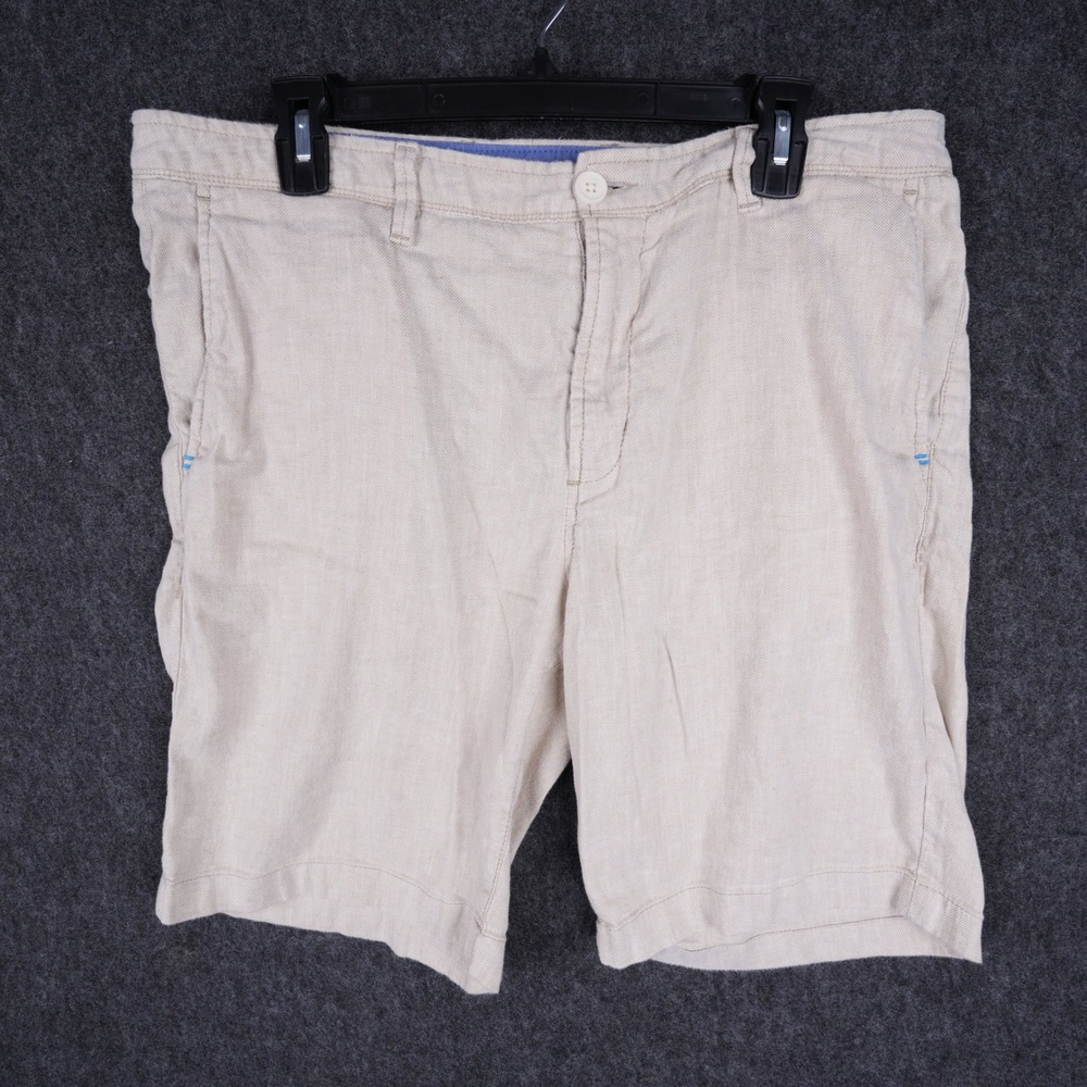 Tommy Bahama Linen Blend Shorts Men 35 Beige Excellent Flat Front Beach Resort